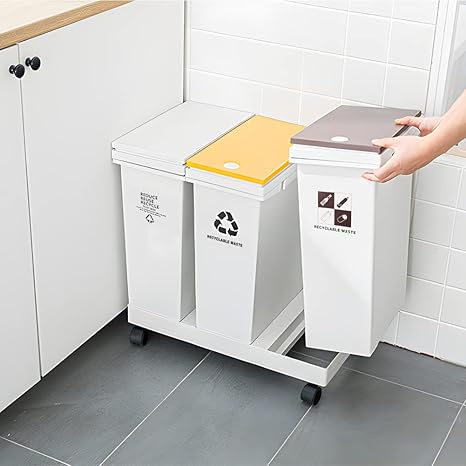 Slimline Trash Can with Built-In Recycling Compartments